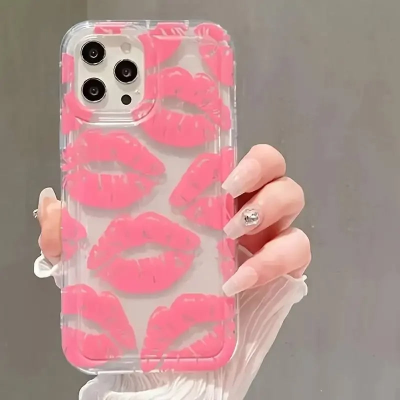 Pink Lips Clear Soft Phone Case for iPhone 15 Pro Max