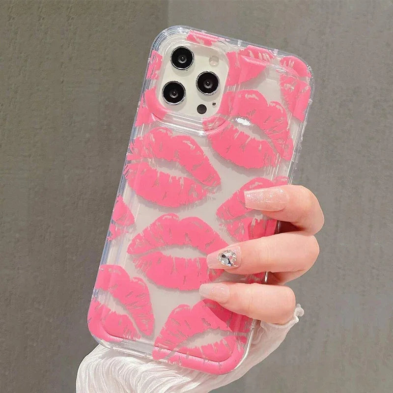 Pink Lips Clear Soft Phone Case for iPhone 15 Pro Max