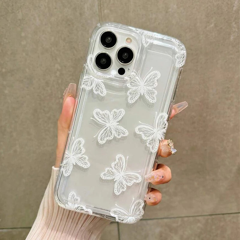 Cartoon White Butterfly Clear Case for iPhone 15 Pro Max